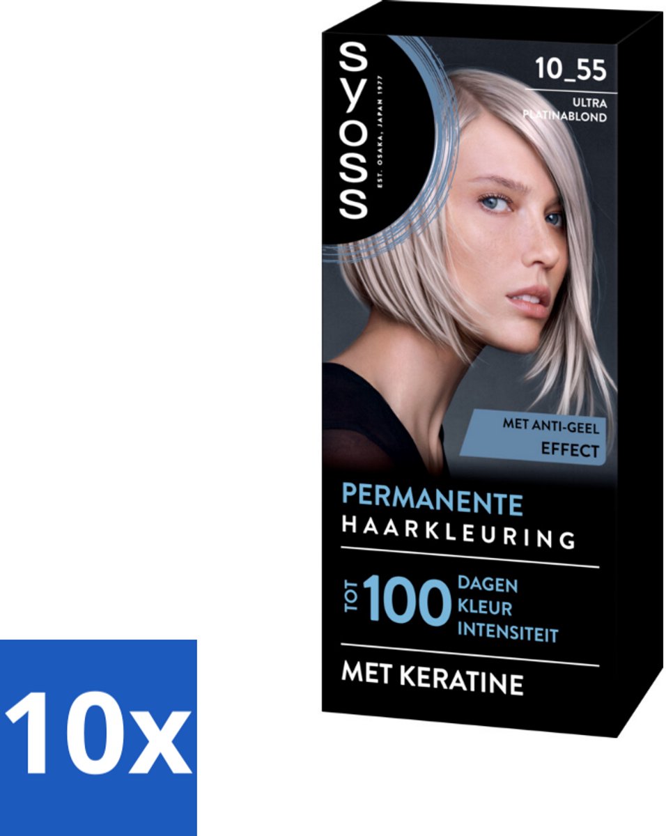 10 x SYOSS - Permanent Coloration 10-55 - Haarverf - Permanente Haarkleuring - Ultra Platina Blond - Grijsdekking - Haarverf - Permanente Haarkleuring - Grijsdekking - Ultra Platina Blond - Keratine