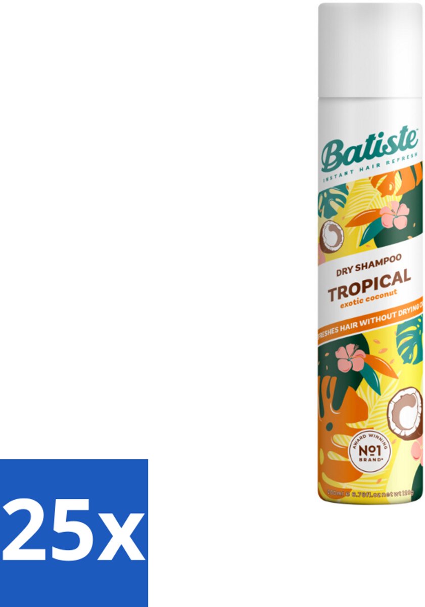 25 x Batiste - Tropical - Droogshampoo - Tropische Geur - Verfrist en Stylet - 200ml - Droogshampoo - Tropische Geur - Fris Haar - Vet Haar - Volume Haar