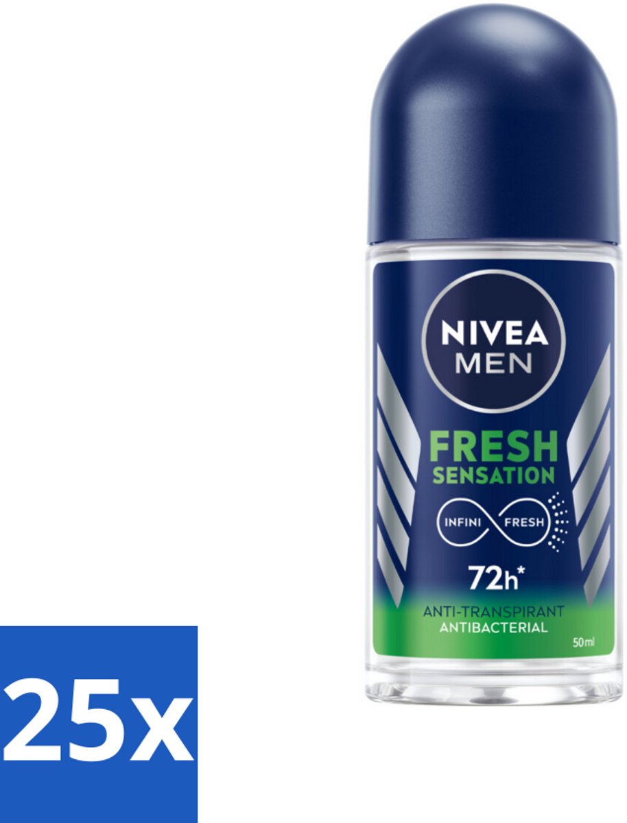 25 x NIVEA MEN - Deodorant Roller - Fresh Sensation - 50 ml - Anti-transpirant - Deodorant Roller - Fris Geur - Langdurige Bescherming - Huidvriendelijk