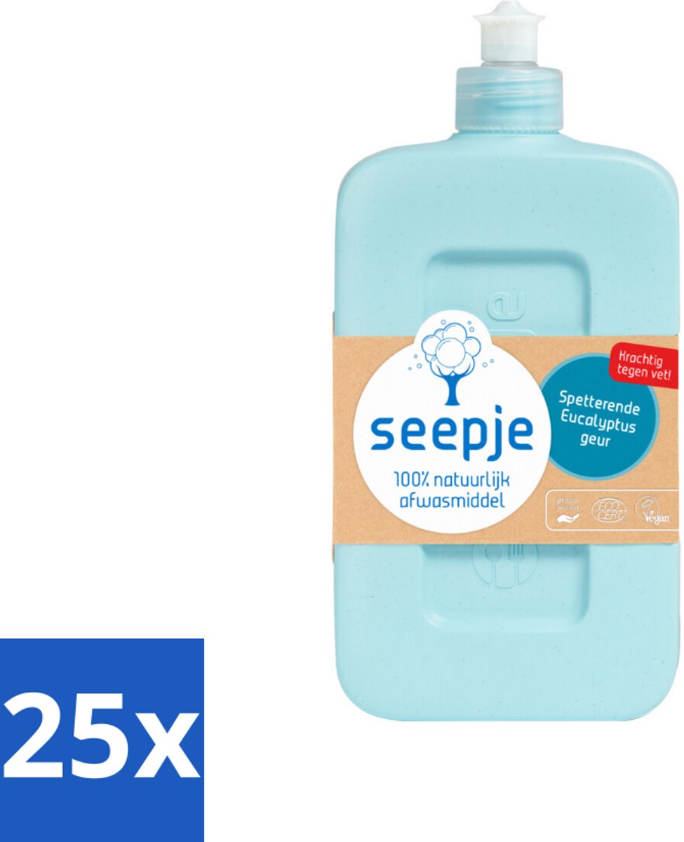 25 x Seepje - Afwasmiddel - Verfrissend & Zacht voor de Handen - Spetterende Eucalyptus - 500 ml - Afwasmiddel - Natuurlijk Afwasmiddel - Eucalyptus Afwasmiddel - Handen Verzorgen - Huidvriendelijk Afwasmiddel