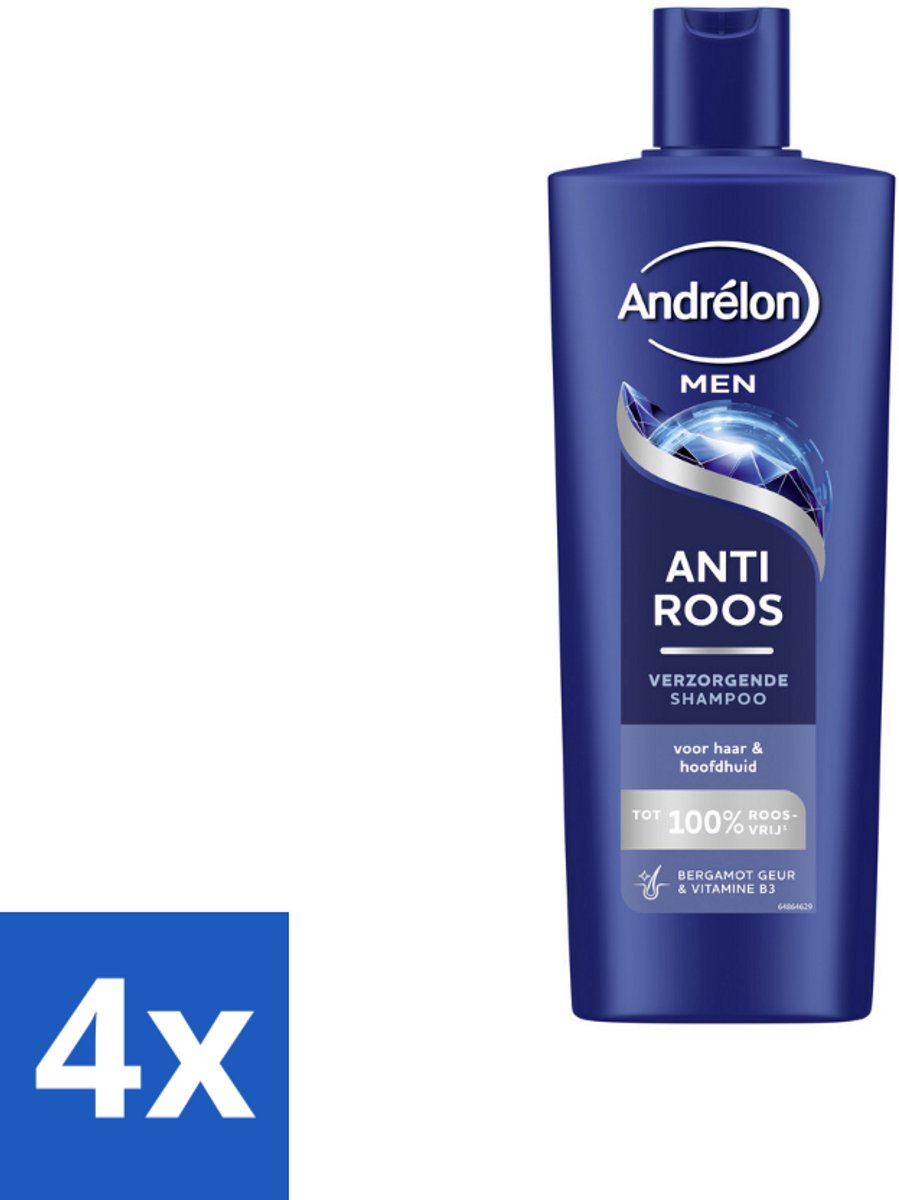 4 x Andrélon – Shampoo – Anti Roos Men – 400 ml - Anti-roos Shampoo - Roosvrij Haar - Mannelijke Hoofdhuid - Droge Hoofdhuid - Gevoelige Hoofdhuid