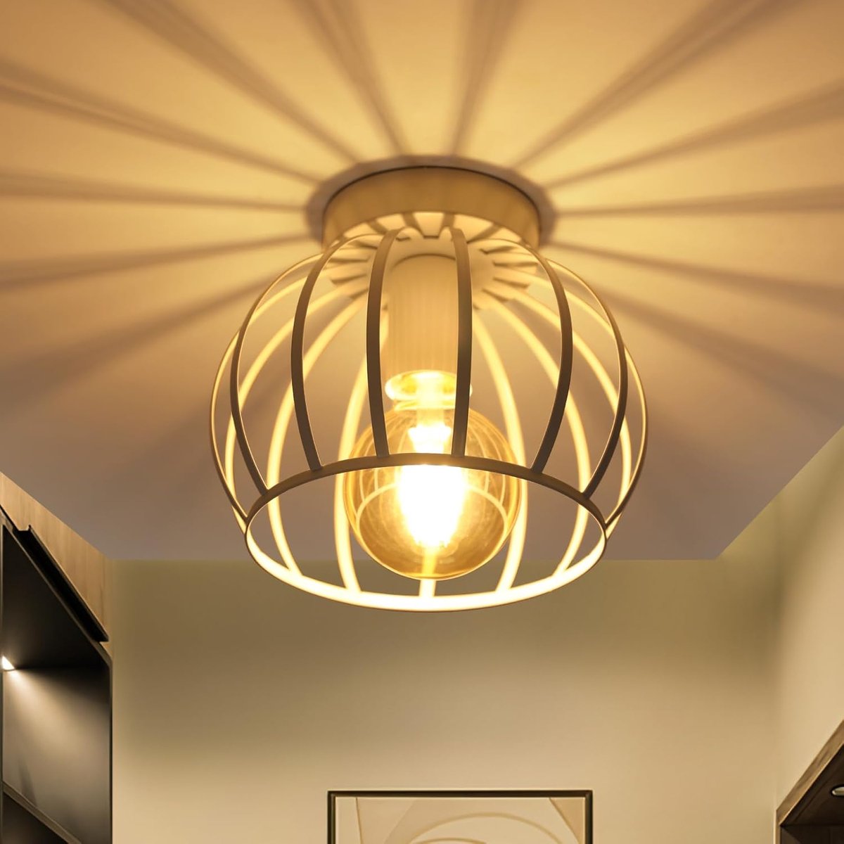 Riserva Plafondlamp traditioneel industrieel rond wit, watermeloen vorm ijzer, E27 fitting max 60W zonder lamp, 19cm, voor woonkamer slaapkamer keuken