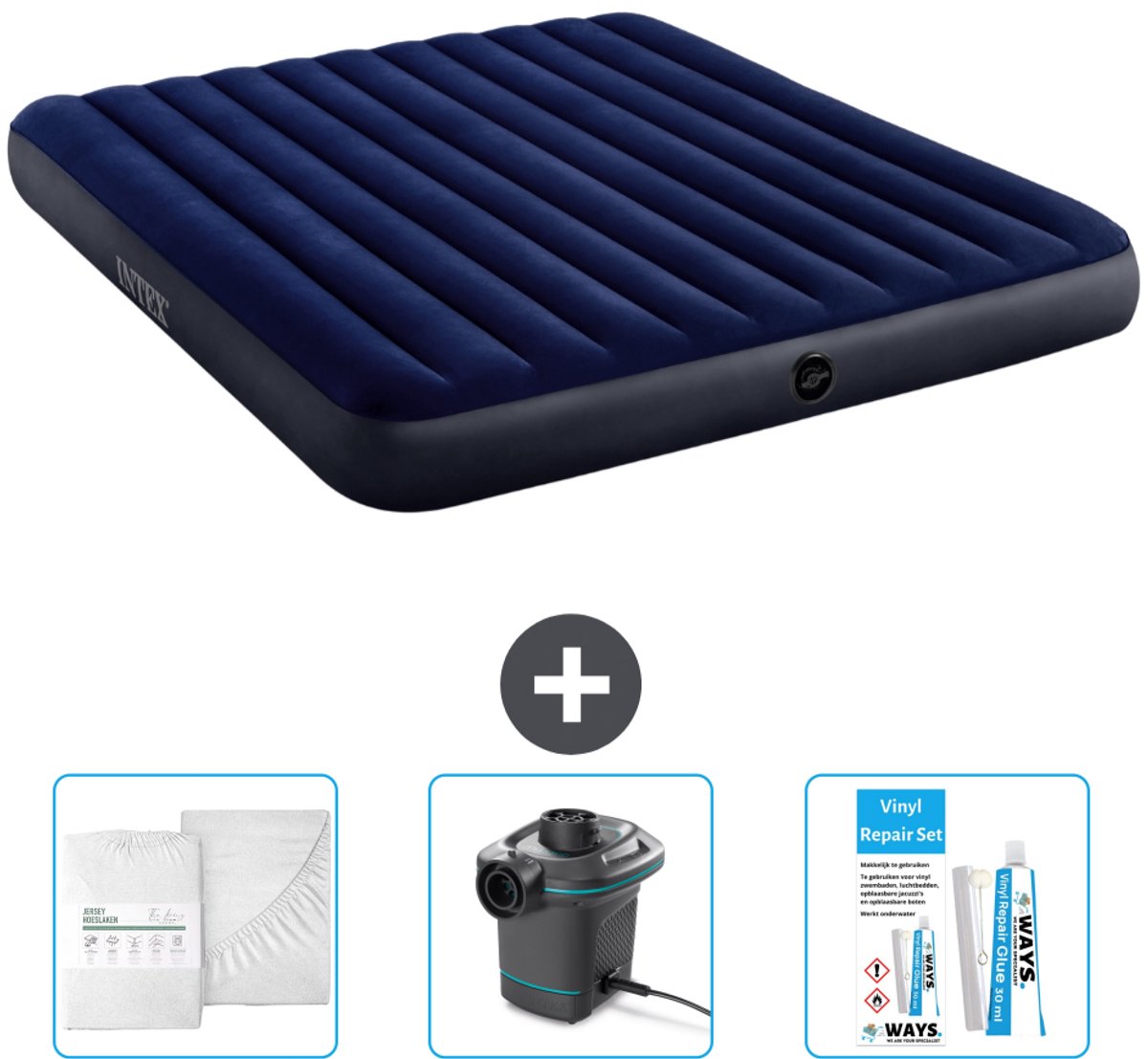 Intex Luchtbed - 2-Persoons - 183 x 203 x 25 cm - Blauw - Inclusief Accessoires CB4