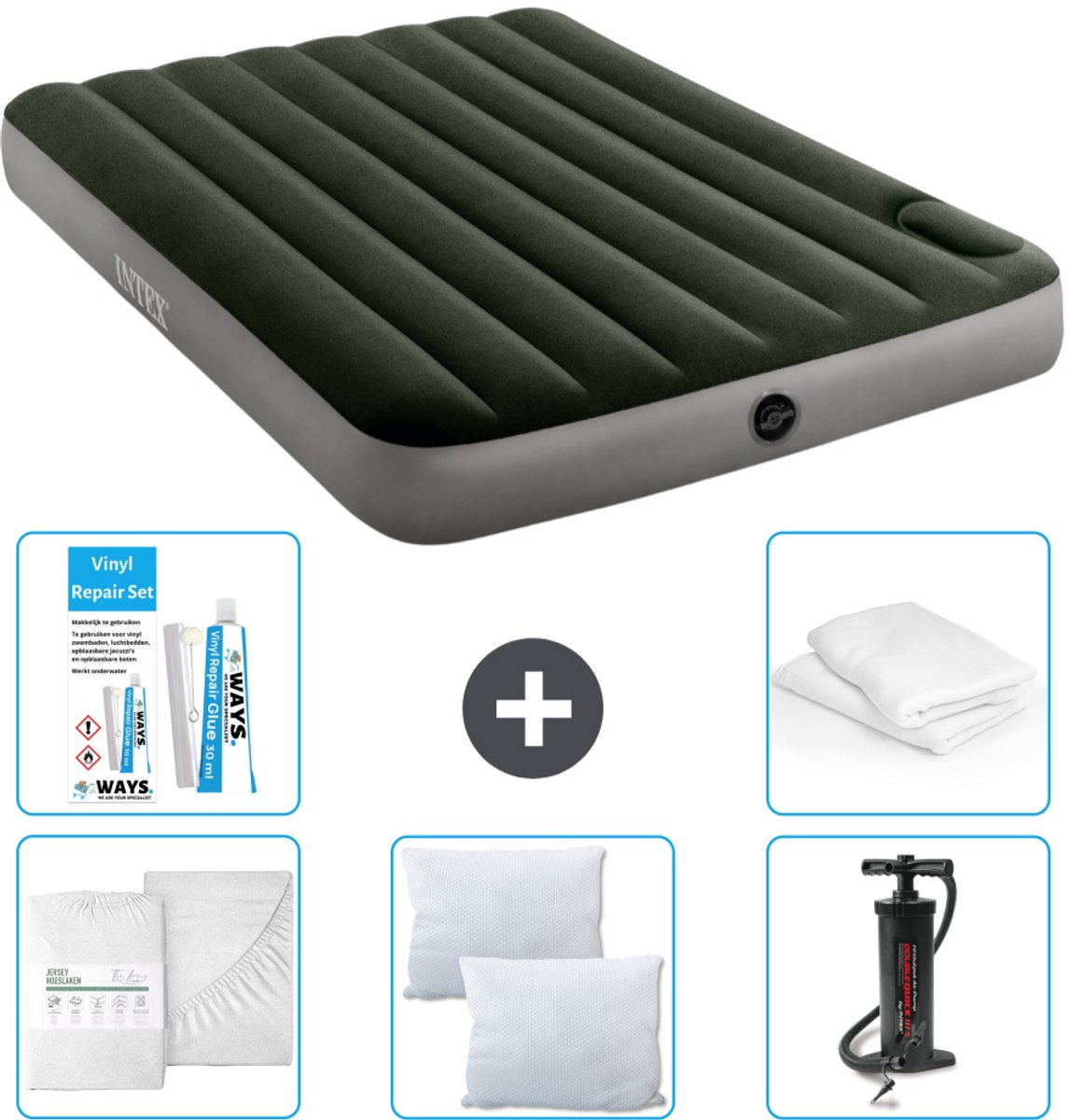 Intex Luchtbed - Twijfelaar - 137 x 191 x 25 cm - Groen - Accessoires CB1