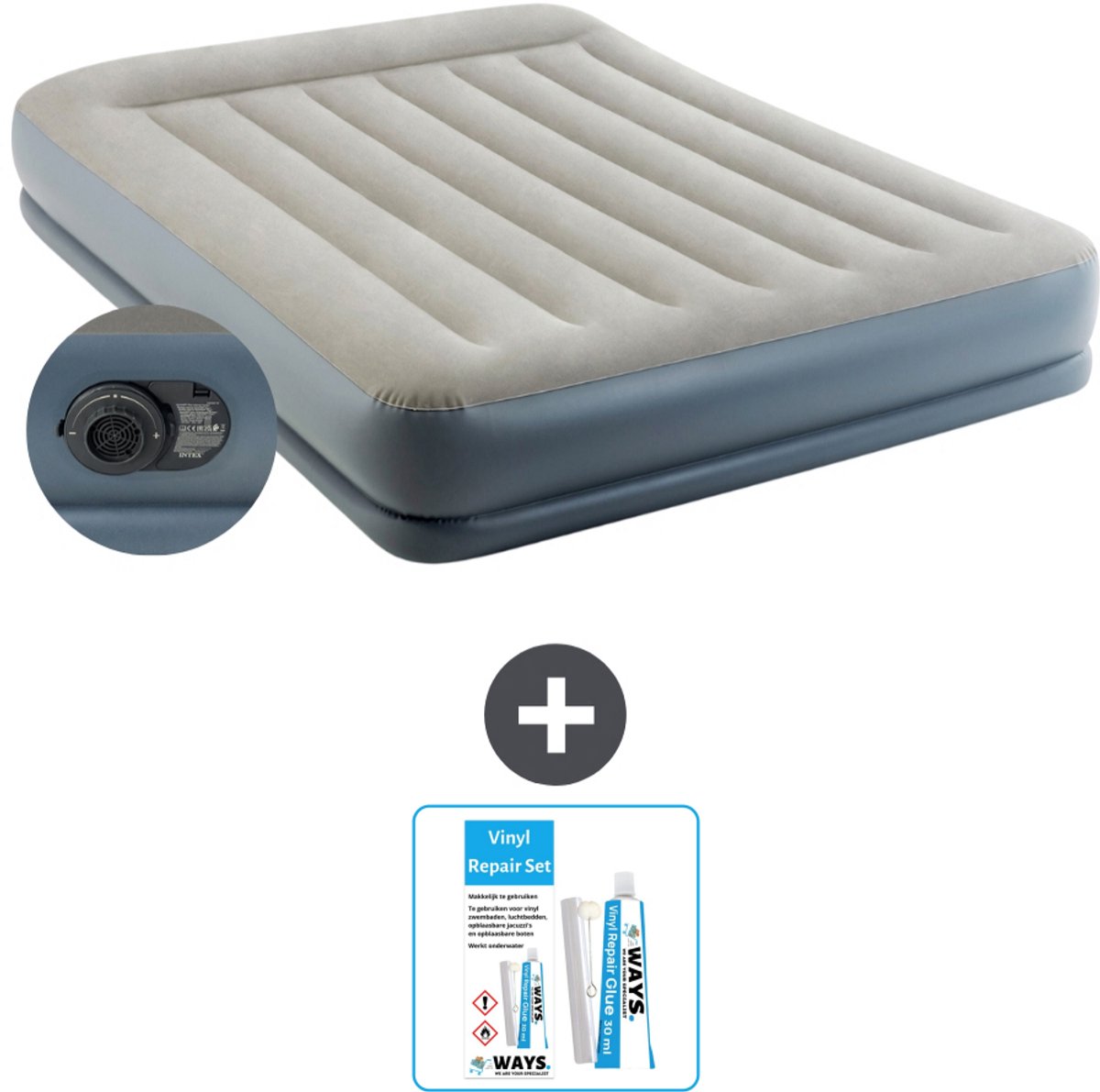 Intex Luchtbed - 2-Persoons - 152 x 203 x 30 cm - Grijs - Inclusief pomp - Accessoires CB21