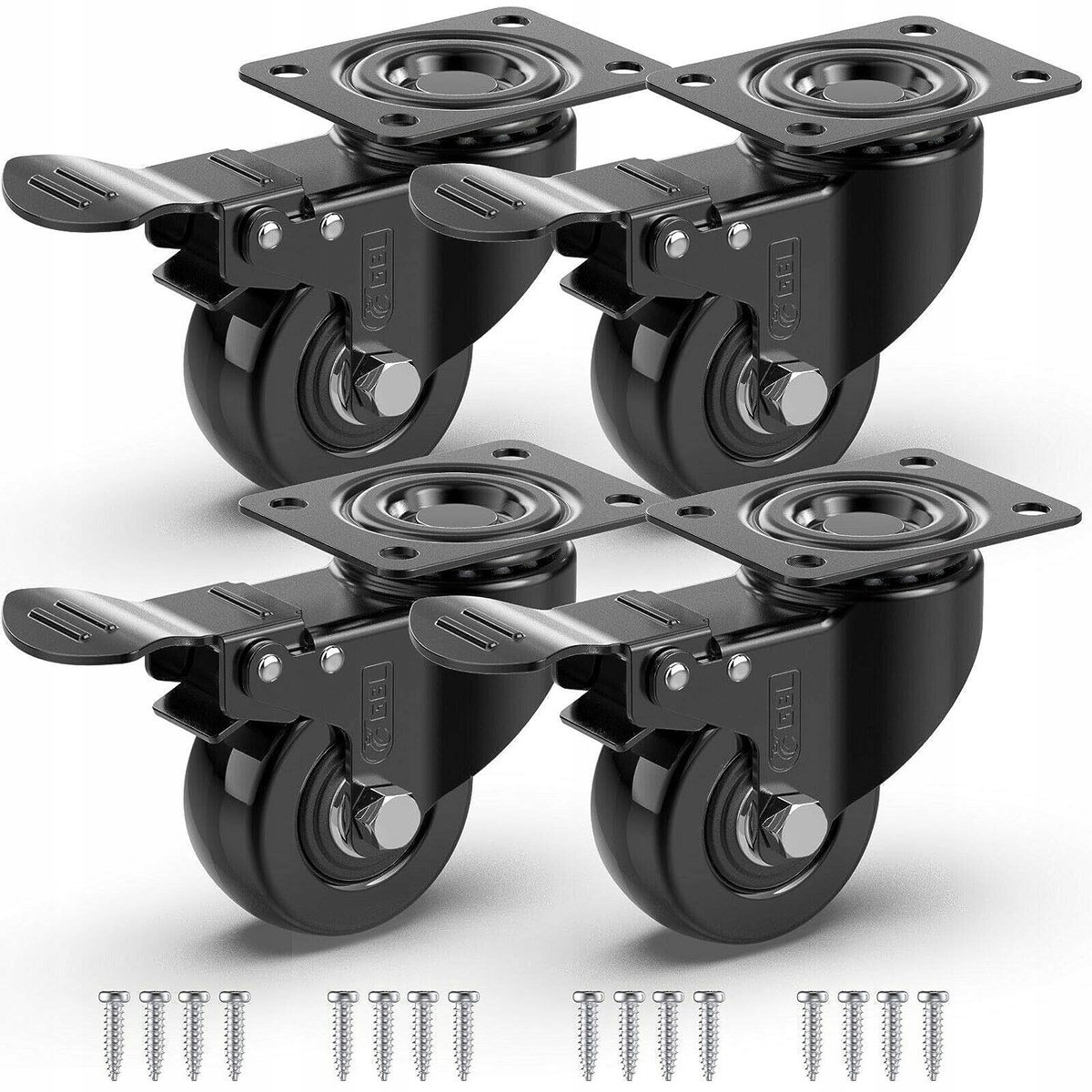 4x Zwenkwielen 50mm met Rem - 200kg Draagvermogen