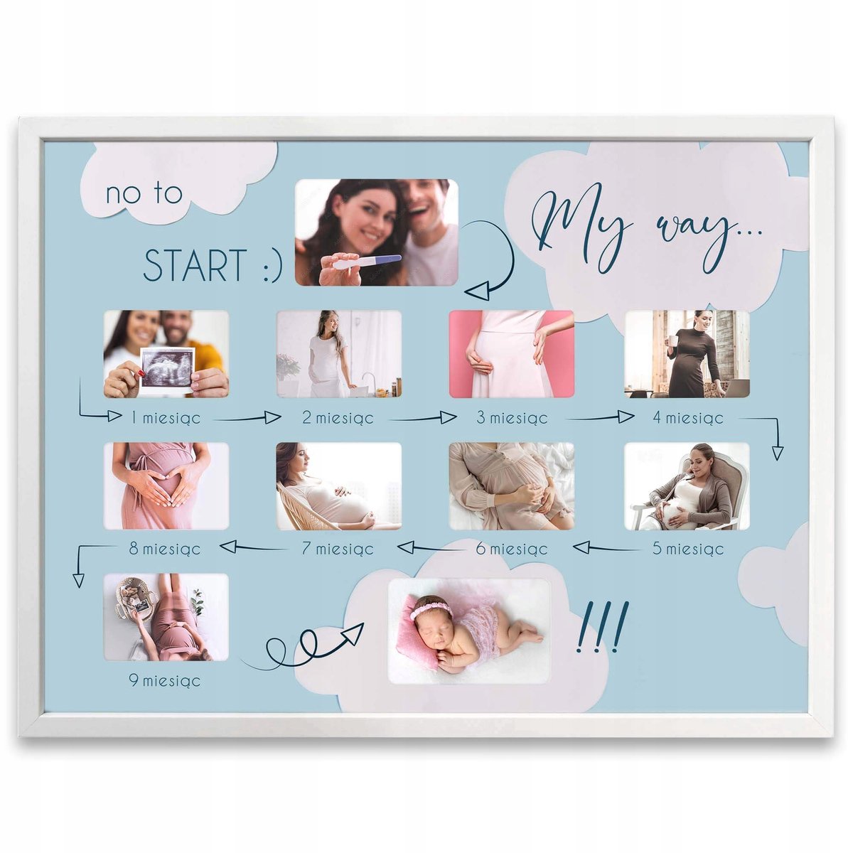 Baby Shower Fotolijst - 9 Maanden Zwangerschap - Wit Hout 30x40 cm