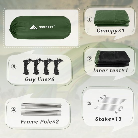 Tent voor 2 personen - waterdicht - ultralicht - ideaal voor trekking en festivals - Forceatt — afbeelding 4