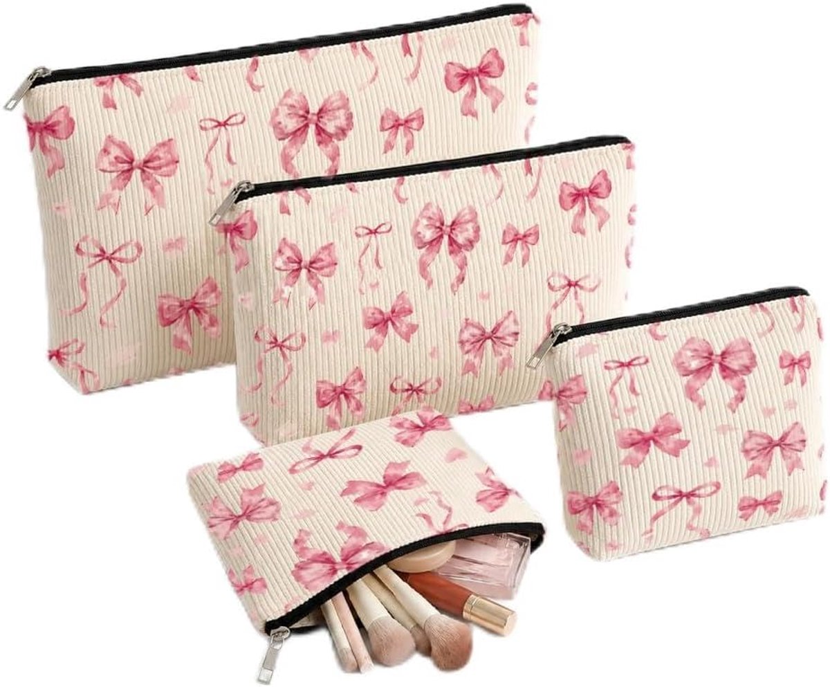 4 stuks make-uptas met rits, 3 maten dubbelzijdig bedrukt polyester make-upzakje, grote rits reistoilettas organizer - ShopVlot