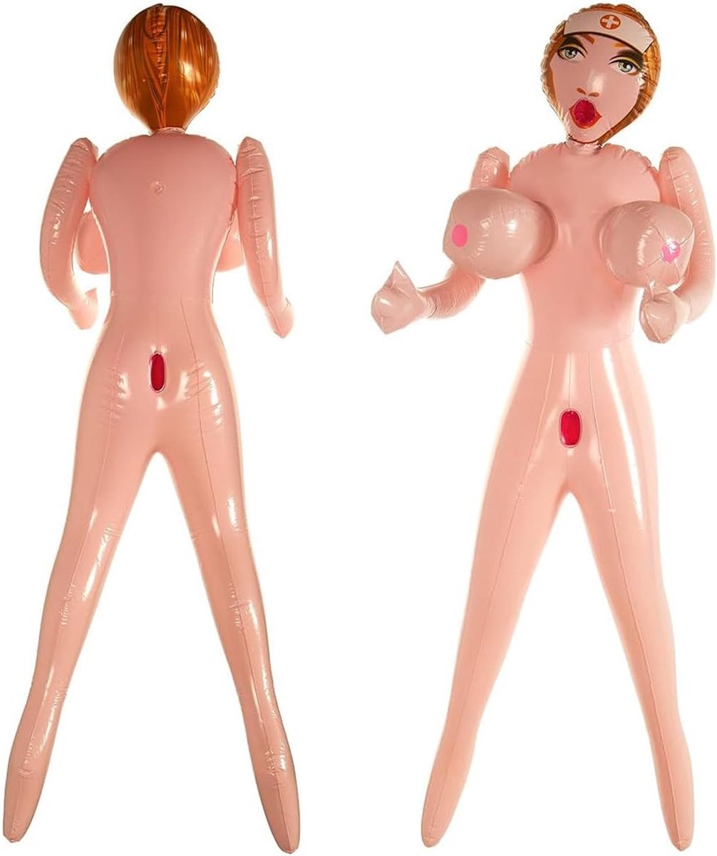 1 x opblaasbare rubberen pop voor dames, sexy met grote borsten en 3 openingen, ca. 155 cm, ideaal als liefdespop voor - ShopVlot