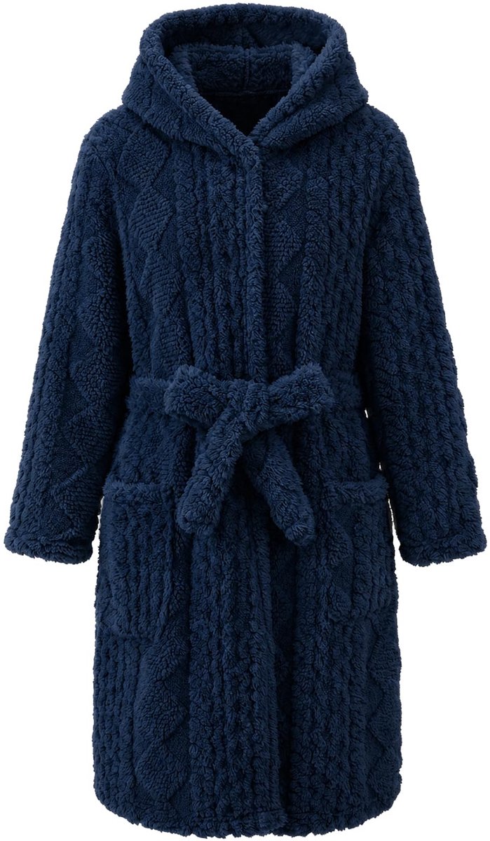 JiAmy Kinderbadjas met capuchon, fleece, ochtendjas voor jongens en meisjes, navyblauw, 7-9 Jaar - ShopVlot