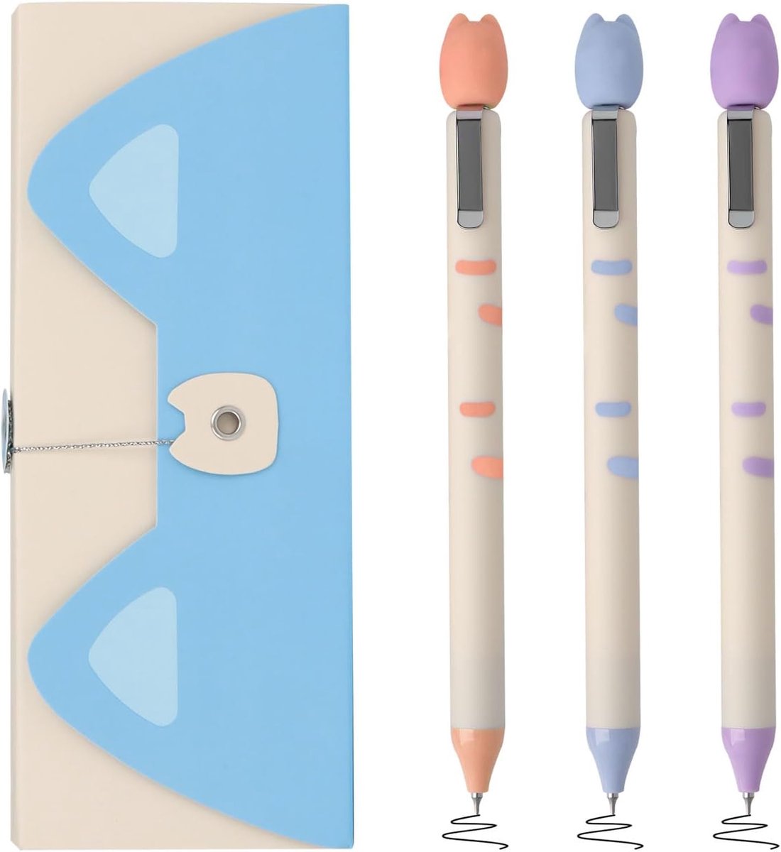 Balpen set met schattig kattendesign, 0,5 mm punt, sneldrogende zwarte inkt voor kantoor, school en kinderen, 3 stuks - ShopVlot