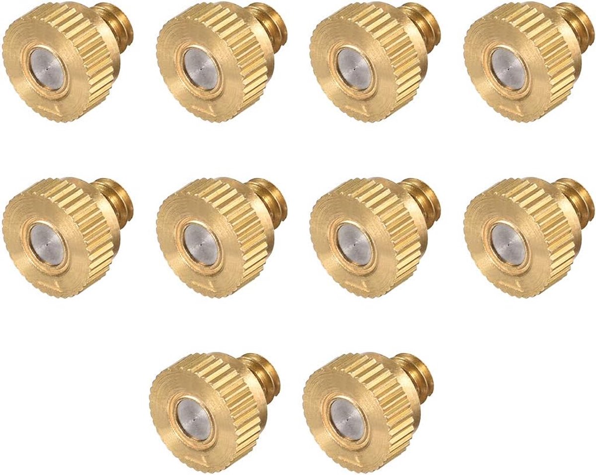 sourcing map 10pcs Brass Fog Nozzle, 10/24 Inch Thread Fittings, Outdoor Cooling System Spray Head, 0.1mm Opening - ShopVlot