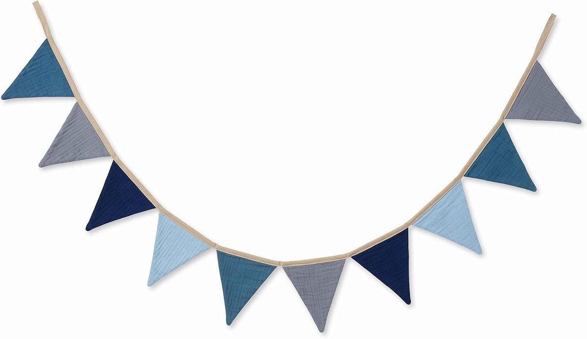 Children's Room Flag Garland Cotton Blue Garland for Kids Room Fabric Triangle 2.6m Fabric for Baby Room Decoration - ShopVlot