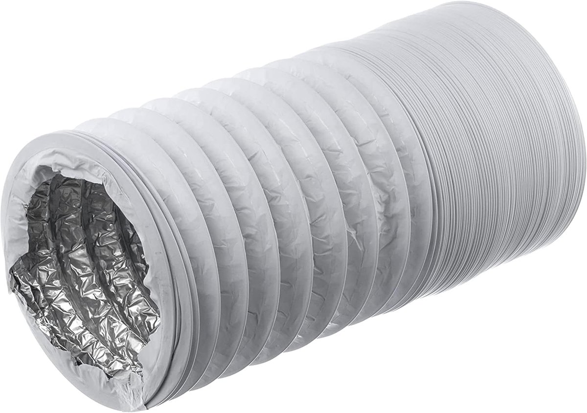 Ø 160mm/3m PVC Aluminum Flexible Tube - White Ventilation Duct Hose for Tumble Dryer, Extractor Hood, Exhaust Fan, Air - ShopVlot