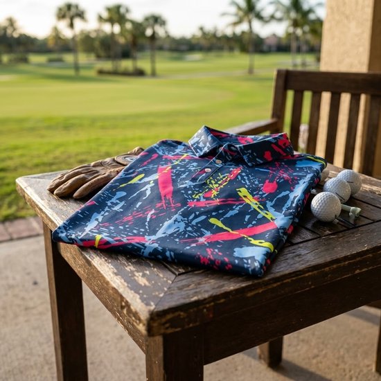 Marineblauw Golf Polo Shirt Heren Maat XL Korte Mouw Sneldrogend Vochtregulerend Casual Sportief Abstract Graffiti Print Golfshirt — afbeelding 5