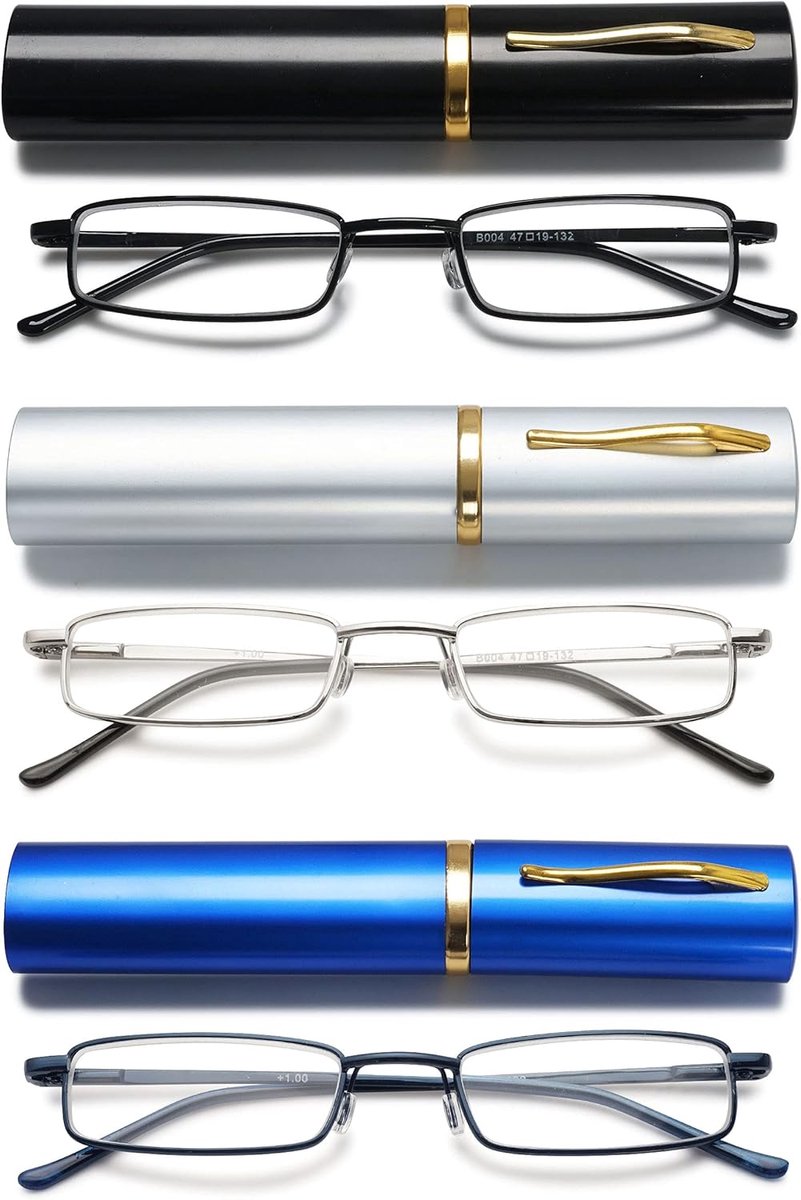 VEVESMUNDO Men's Mini Travel Reading Glasses Small Compact Narrow Metal Reading Aid Glasses with Case +1.0 + 1.5 + 2.0 - ShopVlot