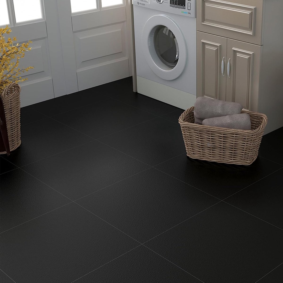 Decotalk Vinyl Flooring, Self-Adhesive PVC Flooring, Black 30 x 30 cm, Pack of 30 Floors, Self-Adhesive, Durable Wood - ShopVlot