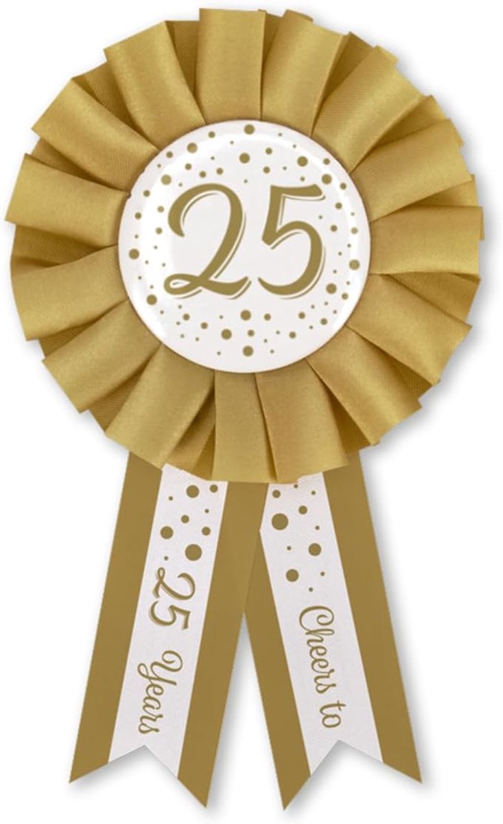 Rozet 25 jaar - Wit & Goud - Feestelijk - Perfect voor je verjaardag - ShopVlot