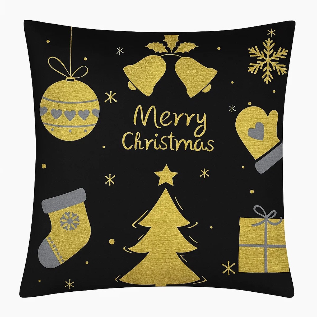 Decoratieve Kerst Kussenhoes 40x40 cm Zwart Velours met Gouden Print