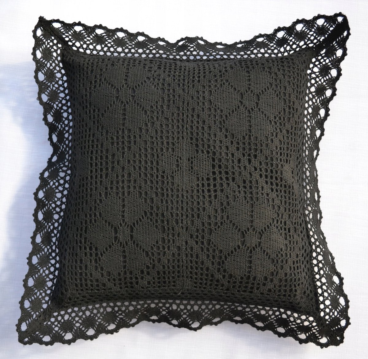 Decoratieve Kussenhoes 40x40cm Zwart Haakwerk Kant