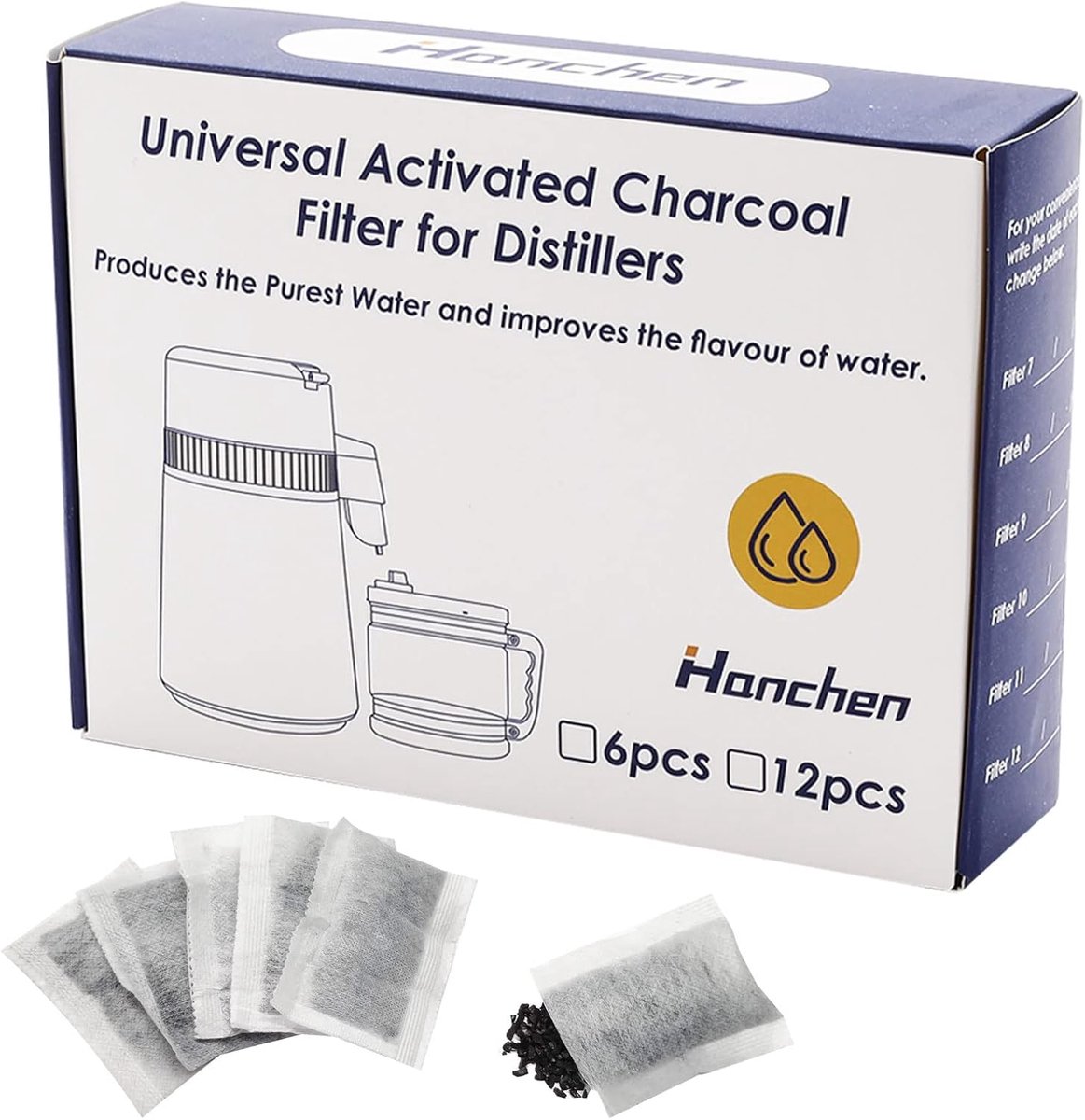 Geactiveerd koolfilter 12 stuks - 7.5cm x 5.5cm - vervangfilters voor waterdistilleerders - ShopVlot