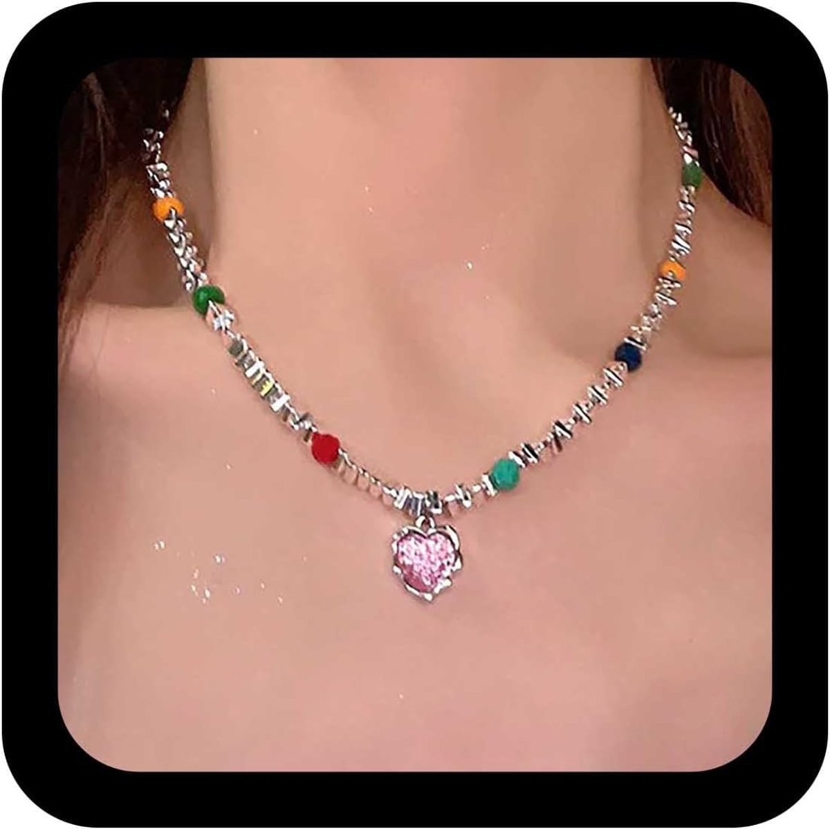 Hartenketting met Kristallen - Kleurvolle Facetparels - Ongelijke Driehoek - Stijlvolle Accessoire - ShopVlot