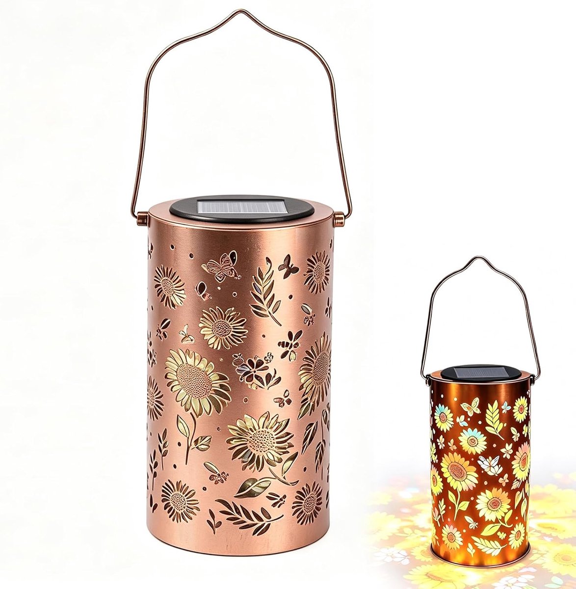 Zonnelantaarn met zonnebloemen - Metalen decoratie - Waterdicht voor buiten - Creëert een magische sfeer - ShopVlot