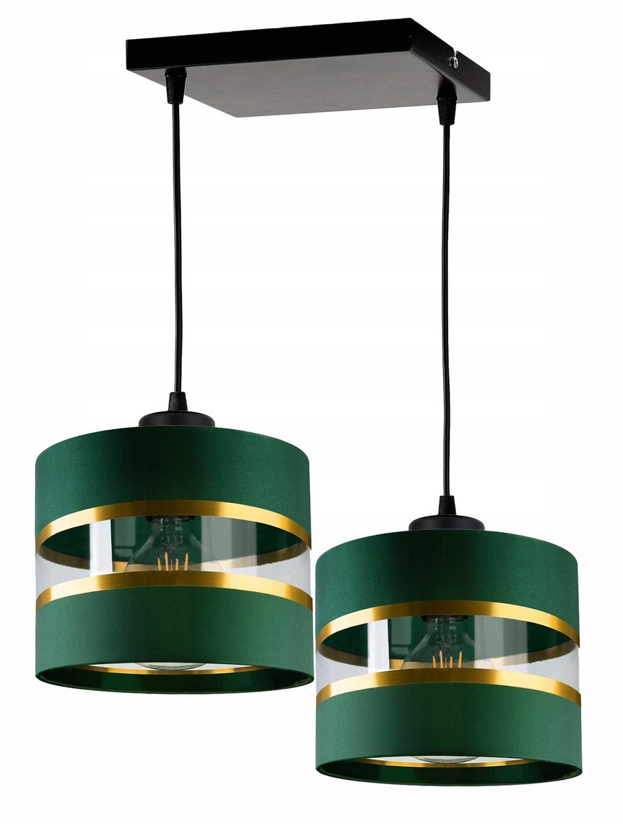 Groene Hanglamp met Stoffen Kap - Dubbel E27