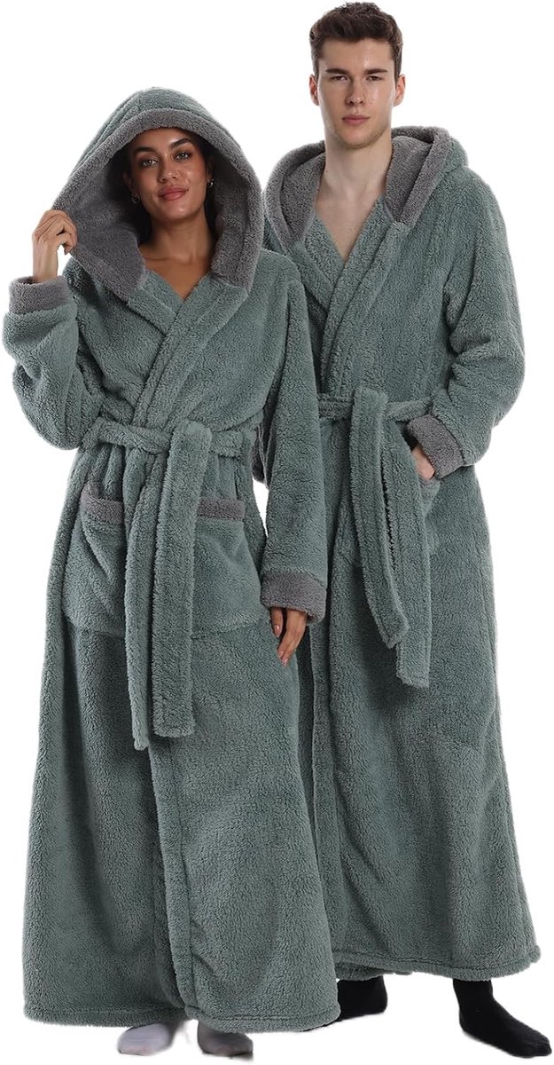 Unisex Flannel Hooded Bathrobe - ShopVlot