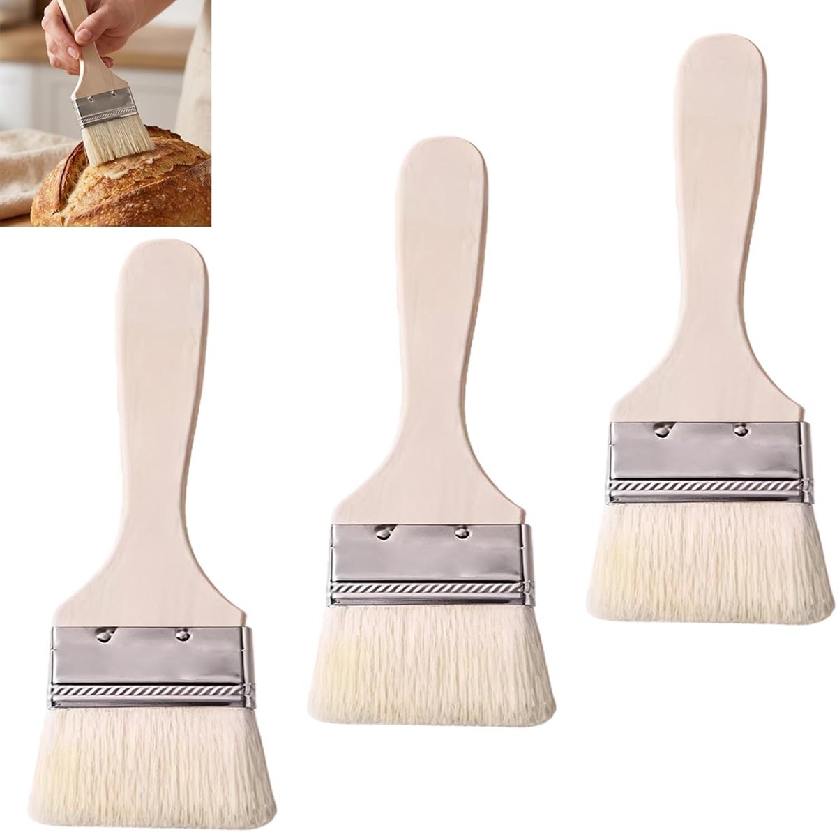 3 Piece Baking Brush Natural Bristles Barbecue Brushes, Classic Kitchen Brush Set for Cakes, Grilling, Oil, Butter and - ShopVlot