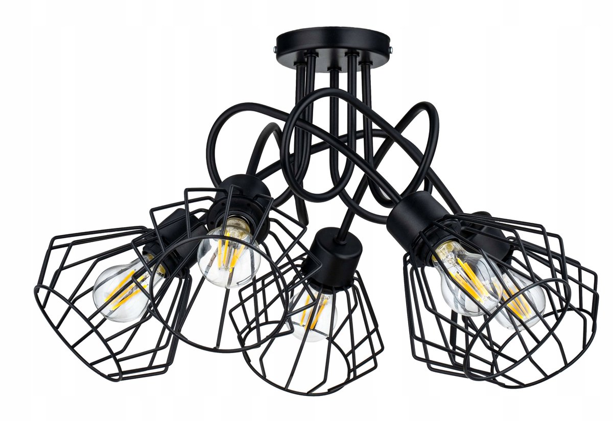 Loft Hanglamp Zwart Metaal 5x E27 - Stijlvolle Diamant Draad
