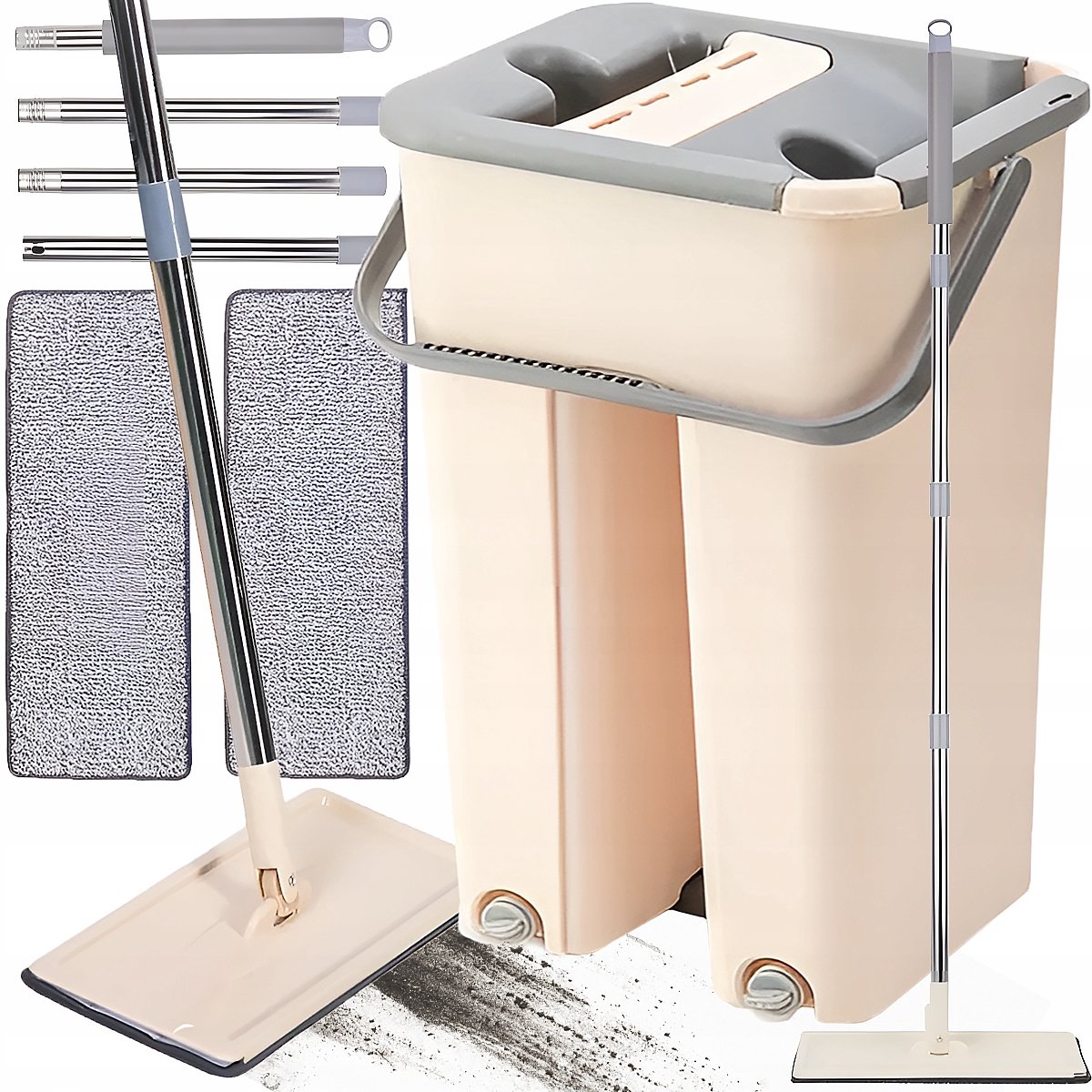 Platte Mop met Wringer & Emmer - 2 Kamers - Inclusief Microvezel