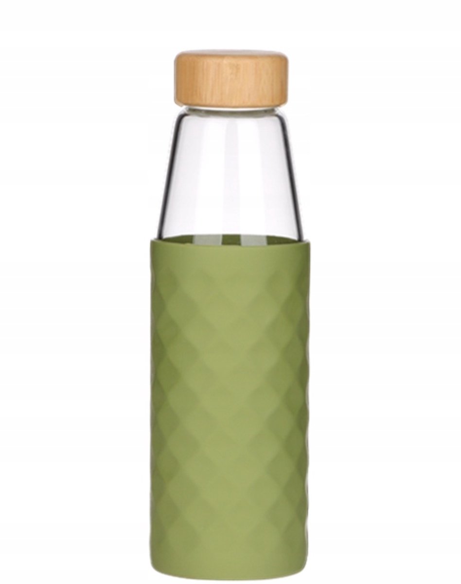 Glazen Waterfles CARO 500ml - Bamboe Deksel & Siliconen Schoffels
