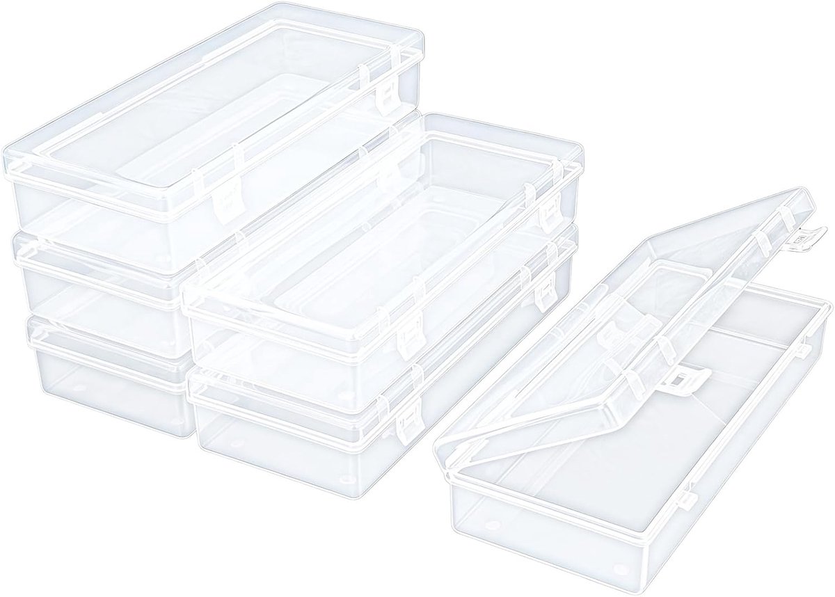 opbergdozen 6 stuks - rechthoekig - helder plastic - veilig voor kleine knutselspullen - ShopVlot