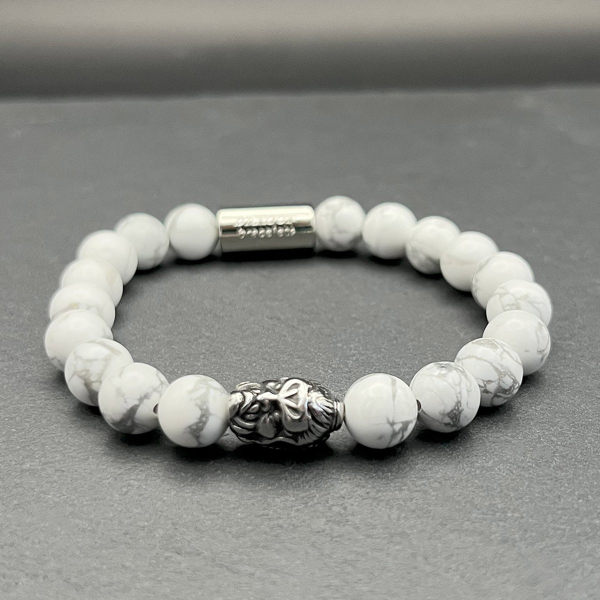 Dragon Bracelets® - Heren Armband - Double Faced Buddha - Wit - Grijs - Howliet - Natuurstenen