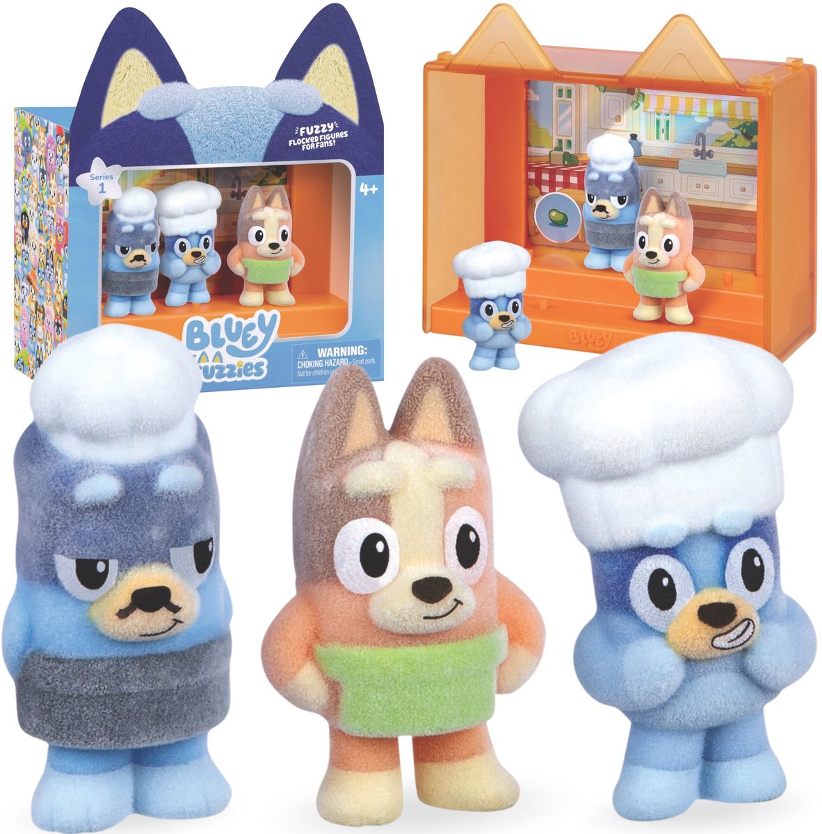 Bluey FIGURENSET Pavlova, kinderfiguren Serie 1, VELOURS FIGUREN koks - 3 STUKS 4+