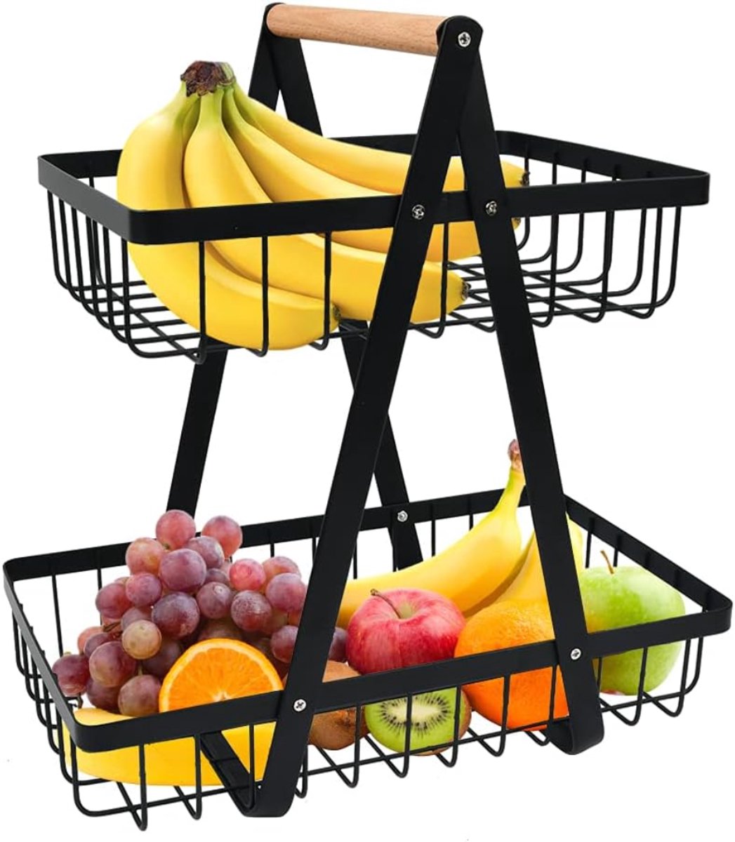 Lìon® Fruitschaal - Fruitmand - Etagere 3 Laags - Fruit Etagere - Fruitschaal Etagere - Zwart - 32cm x 30cm x 18cm
