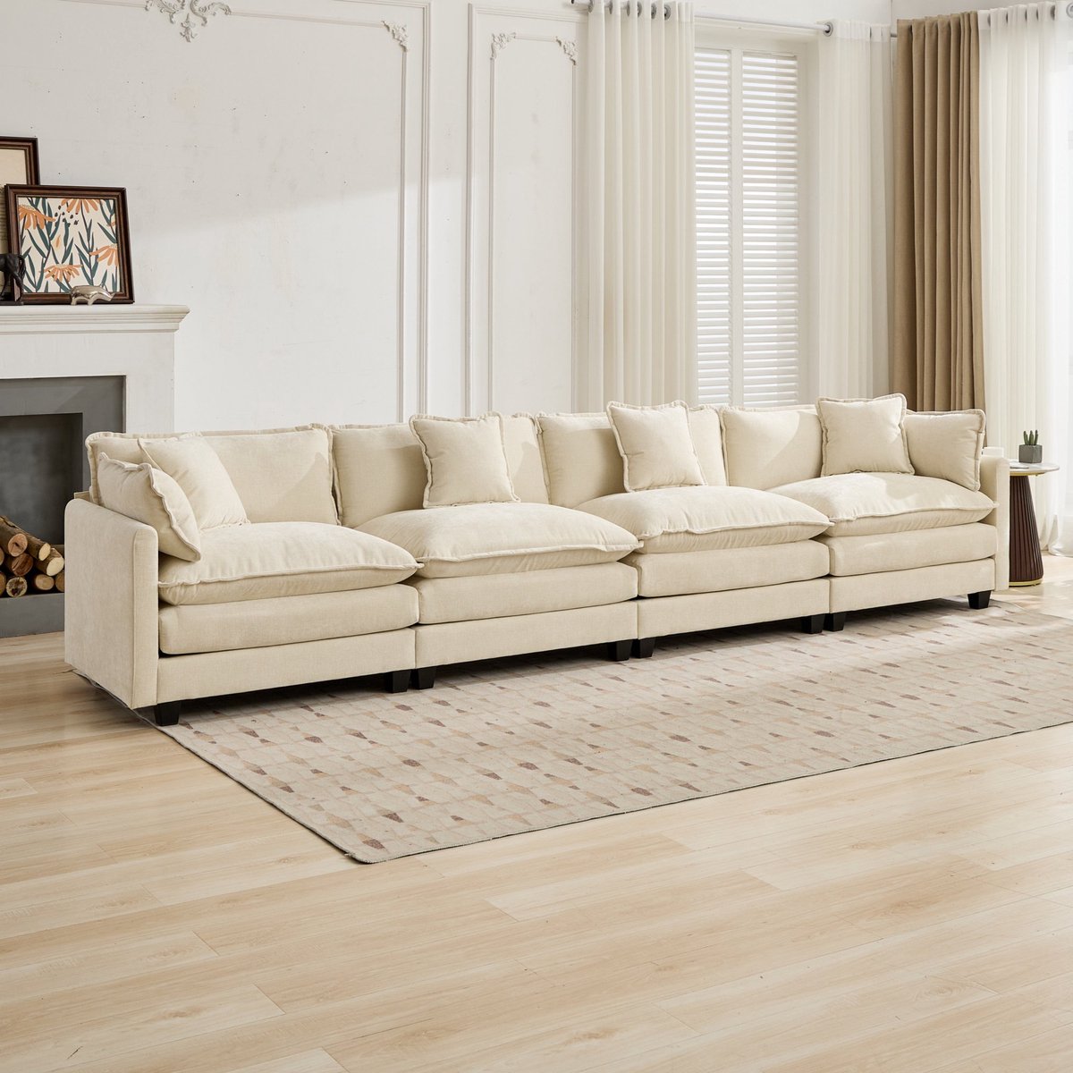 Cloud 4-zitsbank - Modulair design voor woonkamer en appartement - 4 zitplaatsen - Beige - Ademende chenille bekleding en dubbellaags kussen - Modulair vrij te combineren - Eenvoudige montage in 30 minuten