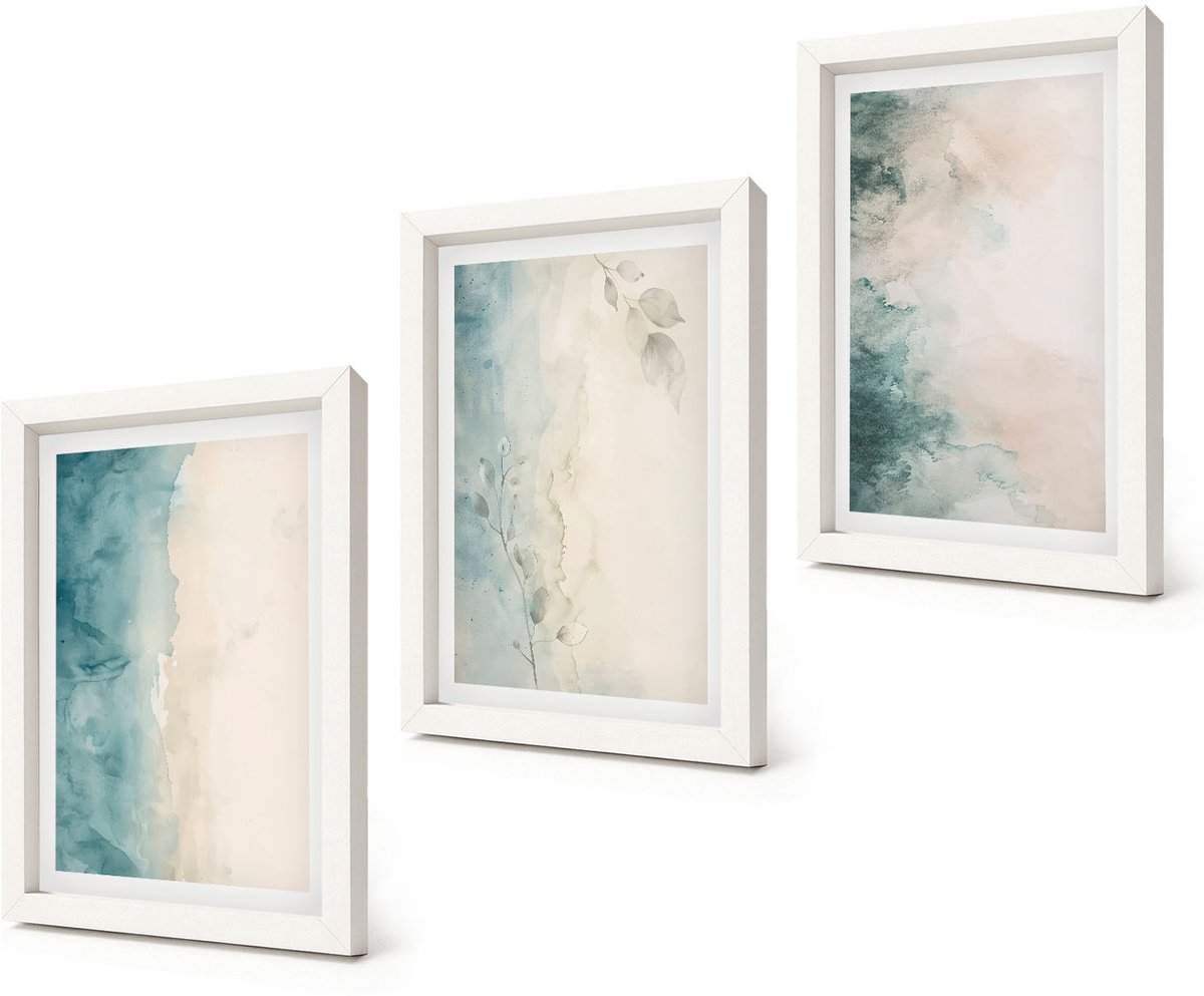 Coloray 3-Delige Schilderij Set - Aquarellen op canvas in minimalistische stijl - 20x30 - Wanddecoratie - Muurdecoratie - Woonkamer - Interieur Decoratie