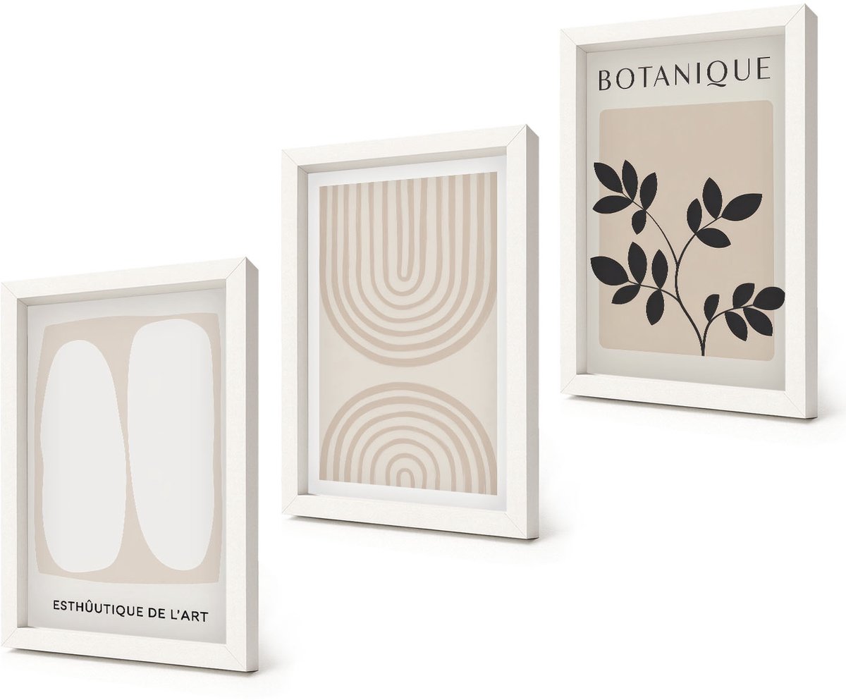 Coloray 3-Delige Schilderij Set - Boho Delicate Posters Abstracte Plantenmotieven - 20x30 - Wanddecoratie - Schilderijen Set - Kantoor - Muurdecoratie