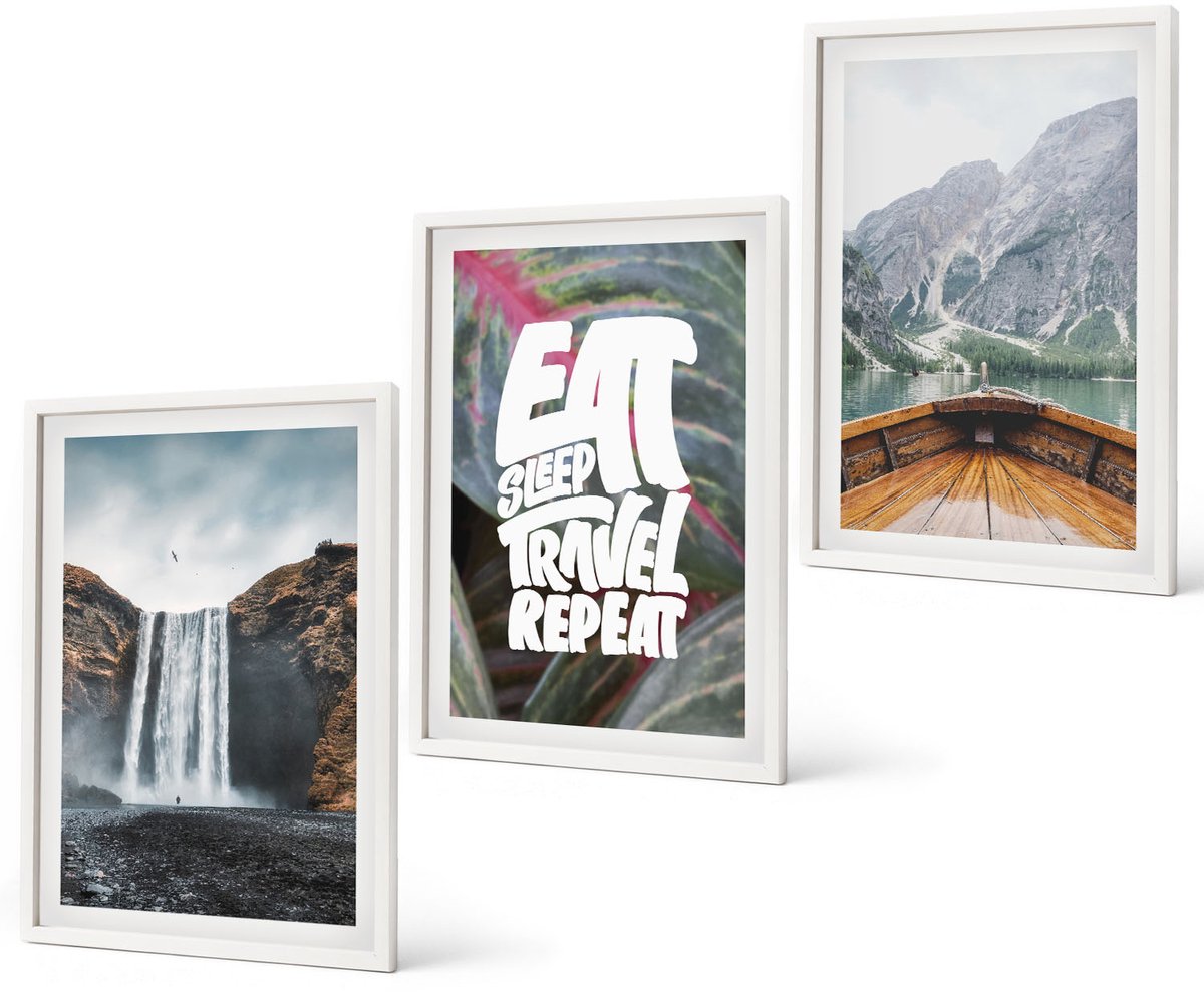 Coloray 3-Delige Schilderij Set - Waterval Bergen Reizen Natuur Lodz | Vegetatie - 40 x 60 - Wanddecoratie - Moderne Interieurdecoratie - Moderne Wanddecoratie