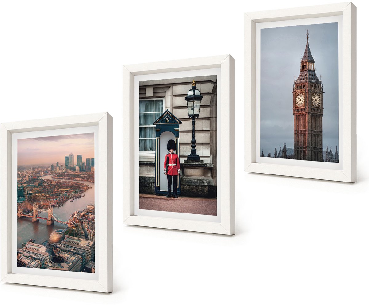 Coloray 3-Delige Schilderij Set - Uitzicht op Londen met de brug en de Big Ben. - 20x30 - Moderne Wanddecoratie - Woonkamer - Stijlvolle Muurdecoratie