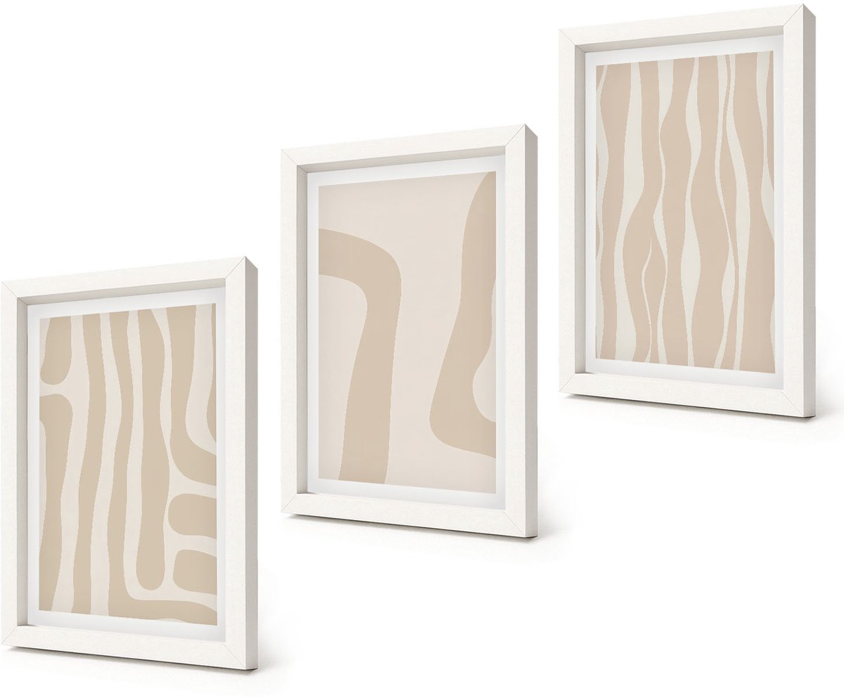Coloray 3-Delige Schilderij Set - Abstracte patronen, minimalistische vormen, boho-stijl - 20x30 - Schilderijen Set - Wanddecoratie - Woonkamer - Moderne Wanddecoratie