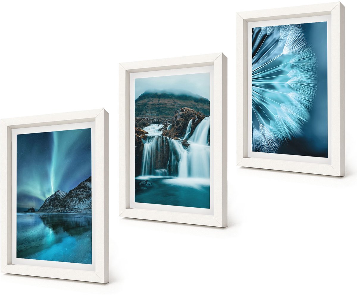 Coloray 3-Delige Schilderij Set - Winterlandschappen met watervallen en het noorderlicht - 20x30 - Muurdecoratie - Schilderijen Set - Woonkamer - Wanddecoratie