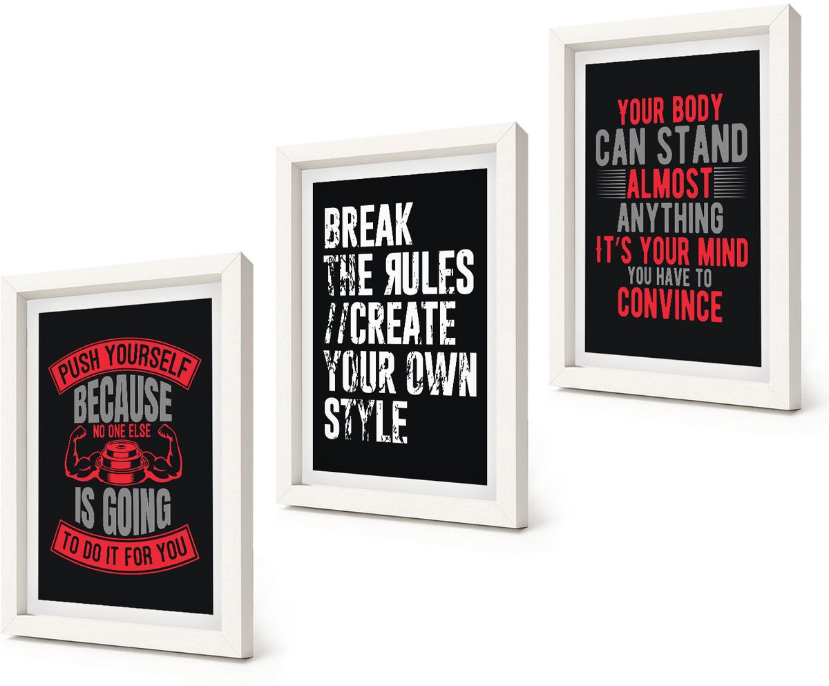 Coloray 3-Delige Schilderij Set - Motivatieslogans voor training en zelfontwikkeling - 20x30 - Decoratieve Schilderijen - Woonkamer - Interieur - Interieur Decoratie