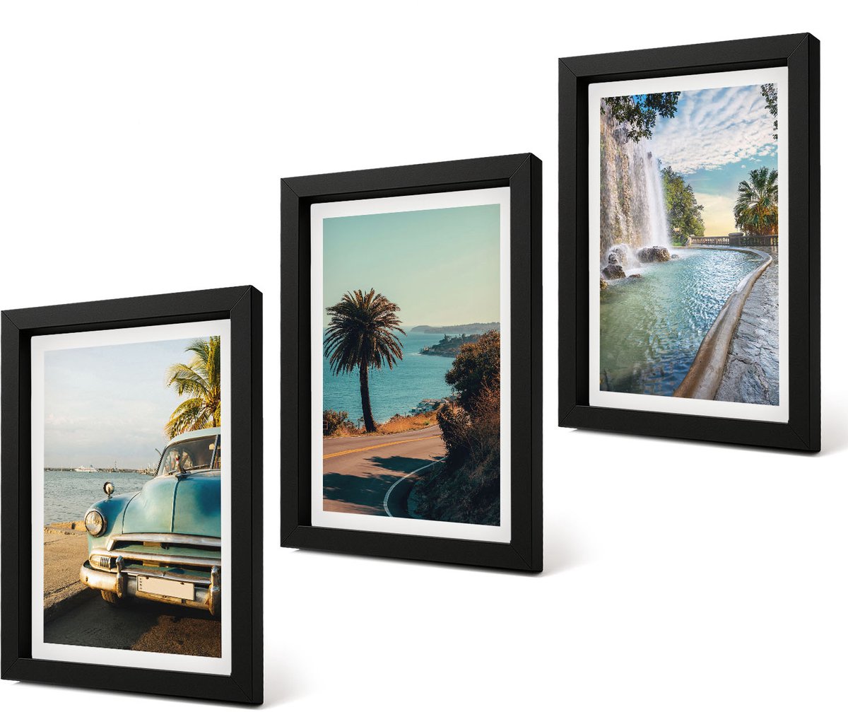 Coloray 4-Delige Schilderij Set - Vakantielandschappen met palmbomen en een waterval - 20 x 30 cm - Wanddecoratie - Moderne Interieurdecoratie - Muurdecoratie