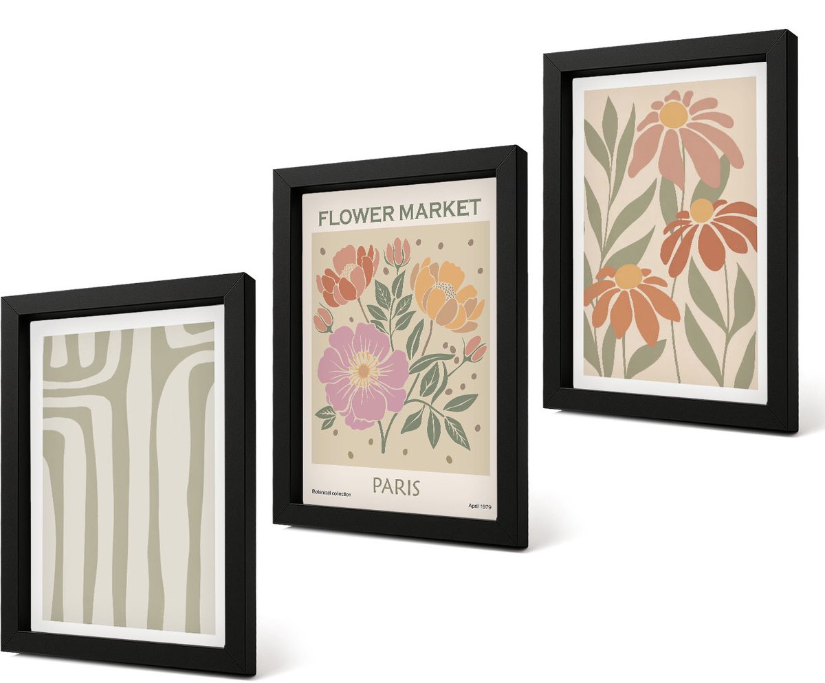 Coloray 4-Delige Schilderij Set - Poster met botanische motieven, Parijse minimalistische stijl - 20 x 30 cm - Muurdecoratie - Wanddecoratie - Slaapkamer
