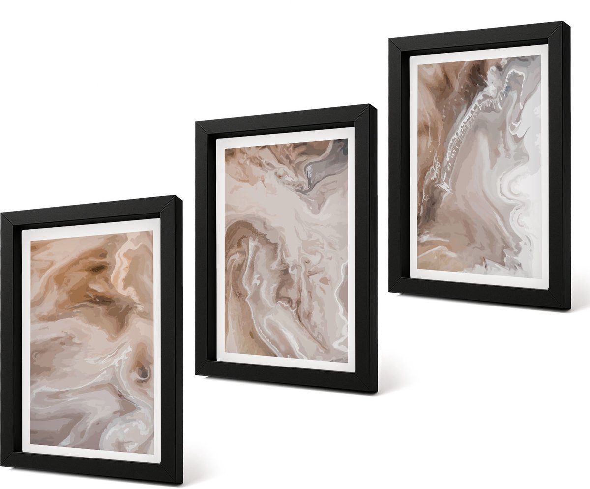 Coloray 4-Delige Schilderij Set - Abstracte marmerpatronen met steenstructuur - 20 x 30 cm - Wanddecoratie - Schilderijen Set - Interieur - Stijlvolle Muurdecoratie
