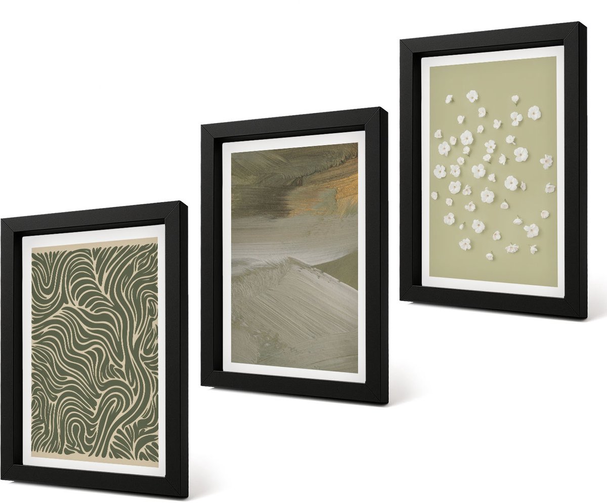 Coloray 4-Delige Schilderij Set - Golvende en abstracte patronen met boho-bloemen - 20 x 30 cm - Stijlvolle Muurdecoratie - Slaapkamer - Interieur Decoratie